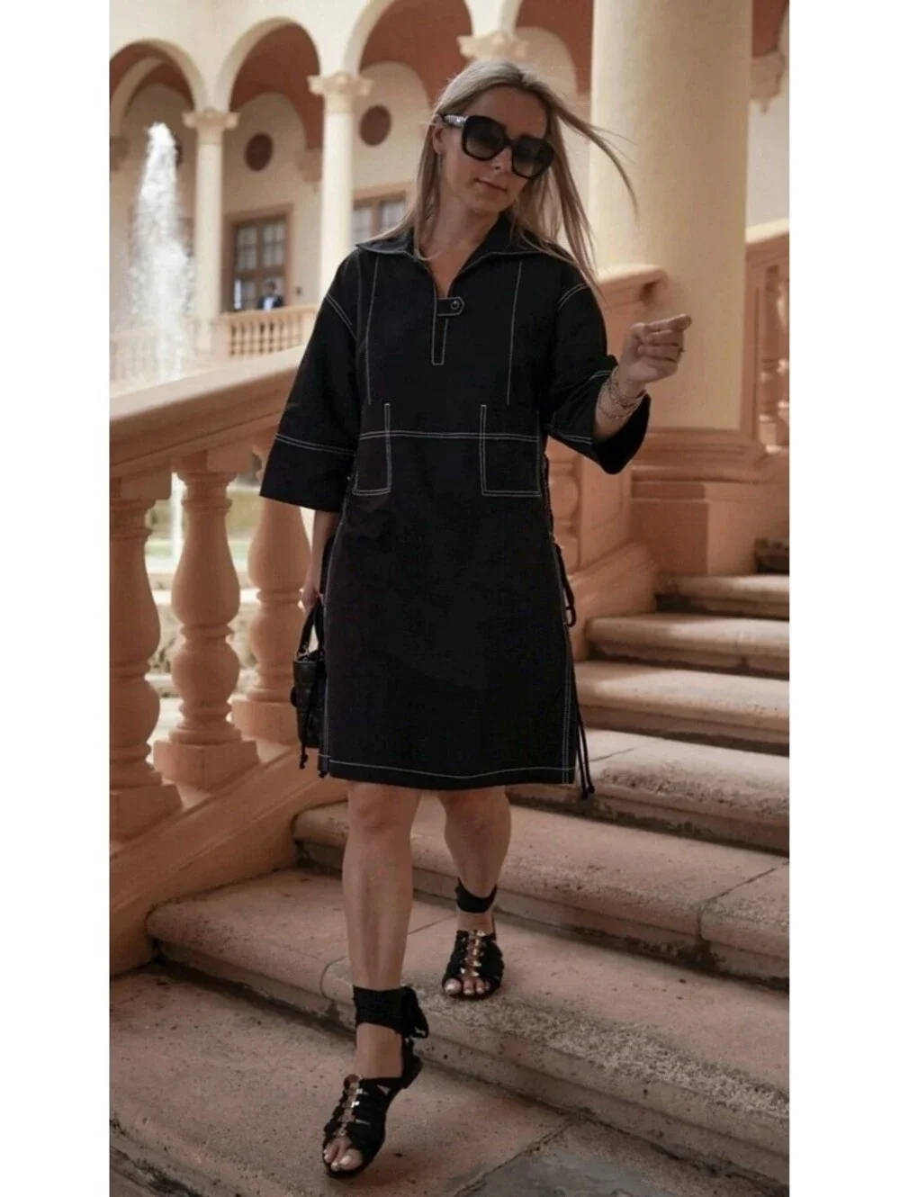 Tory Burch Topstitching Cotton Poplin Tunic Shirt Dress Size 4 Black
